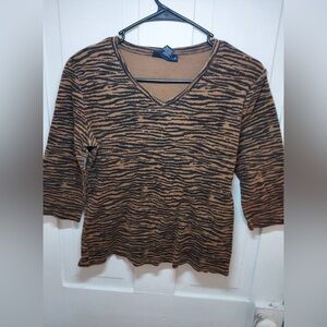 Brown and Black Animal Print V-Neck Top